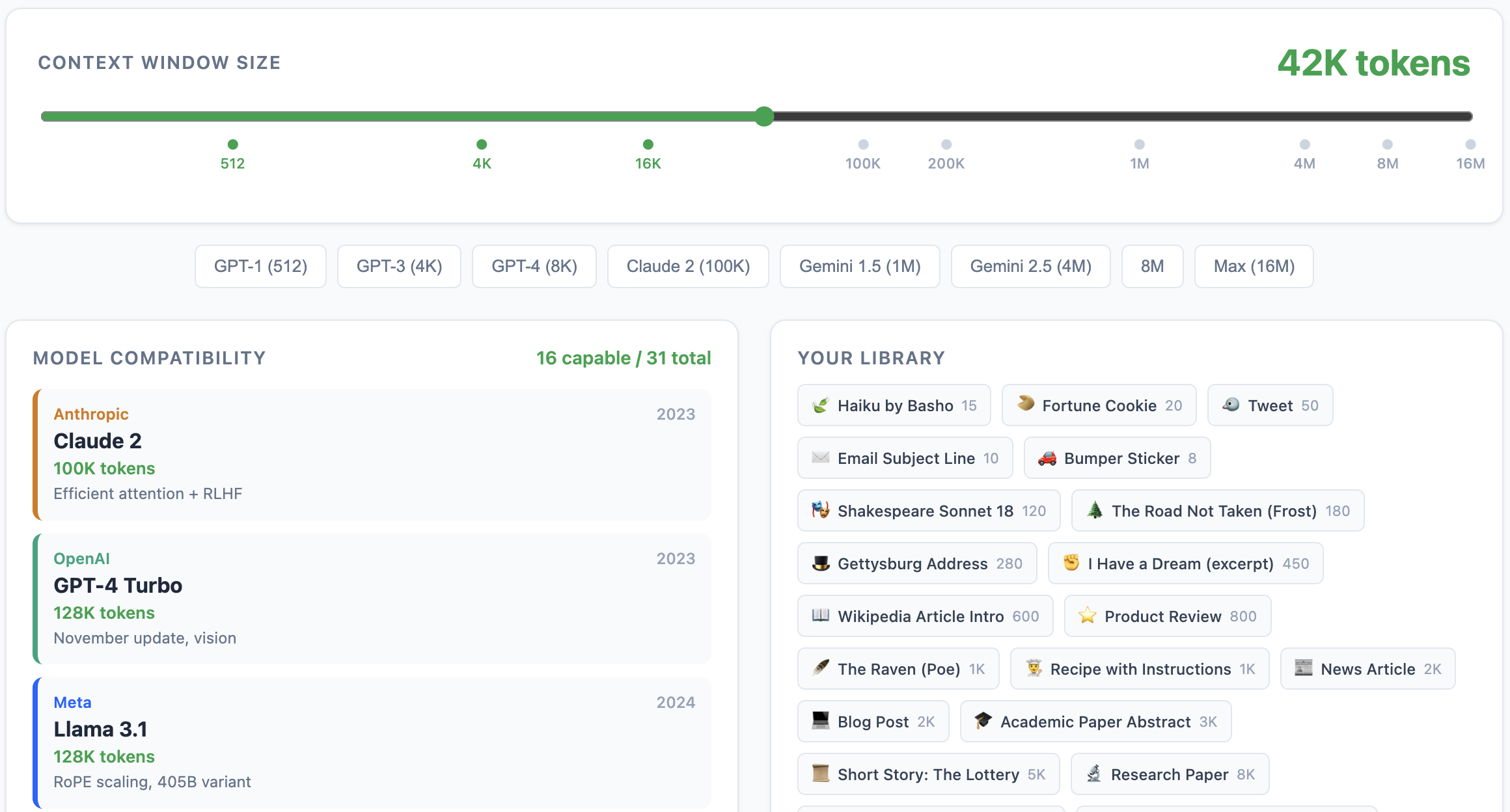 Interactive demo showing context window size evolution across model generations