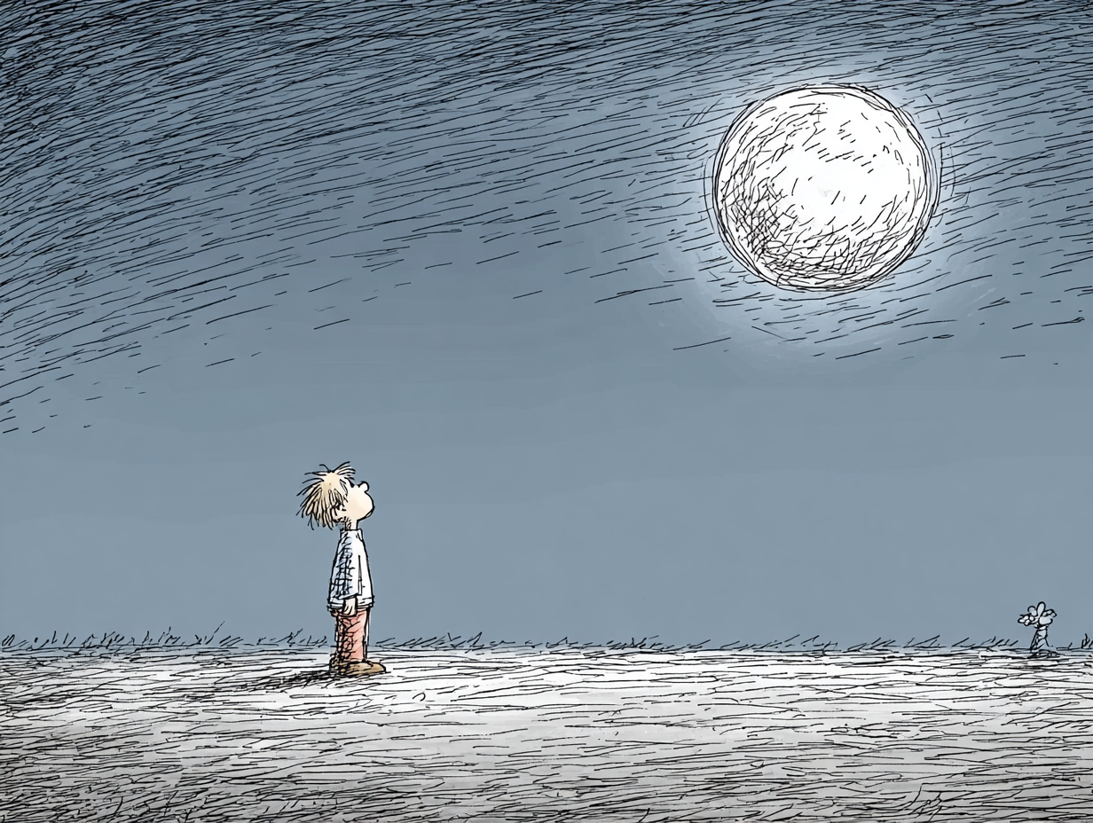 Boy looking up at the moon