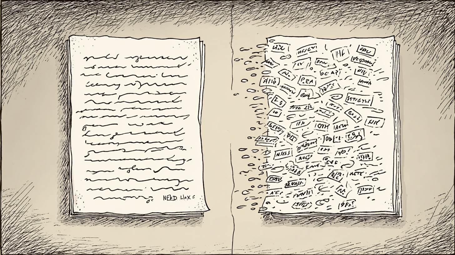 Side-by-side comparison of ordered Austen prose and randomly shuffled words