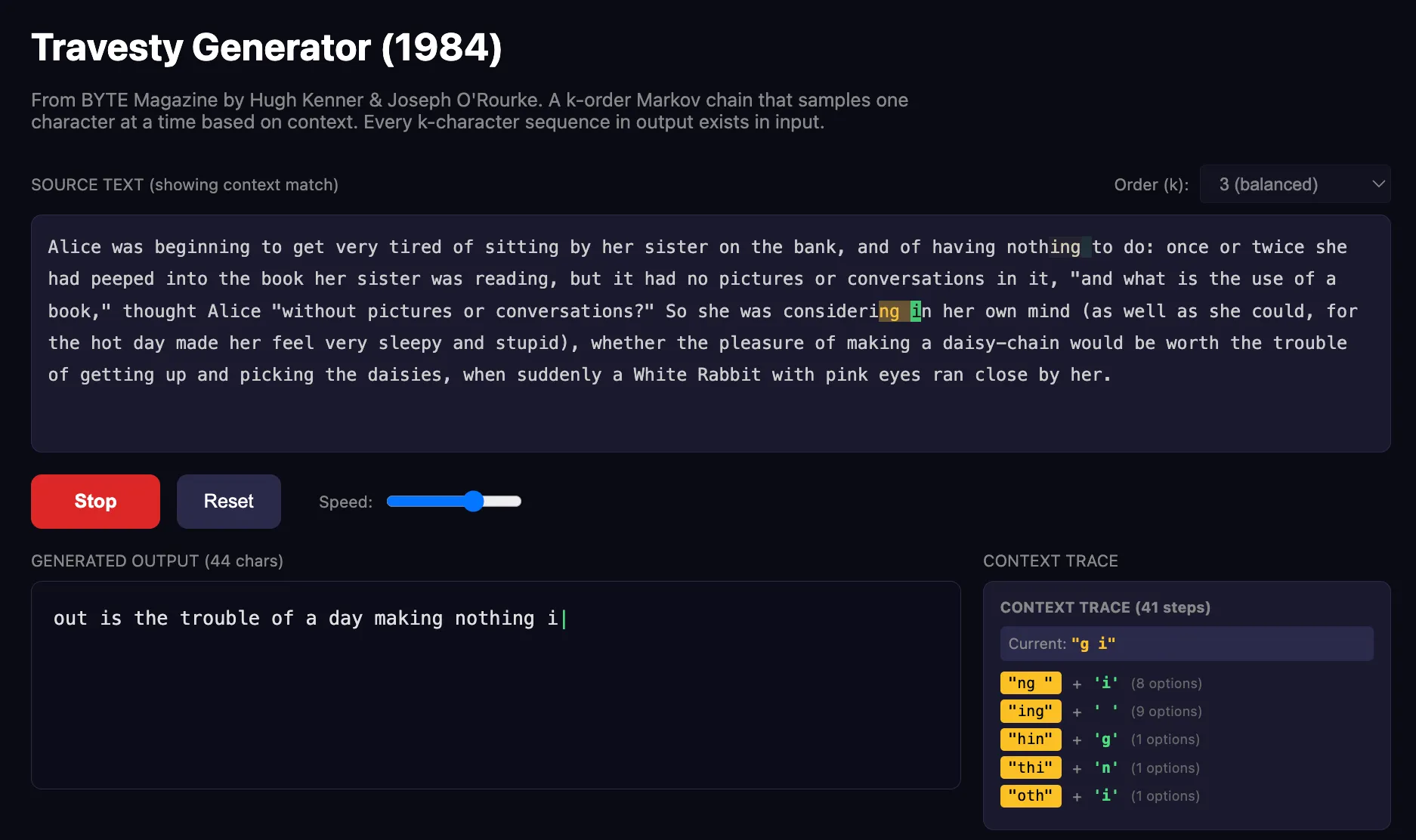 Travesty Generator Demo