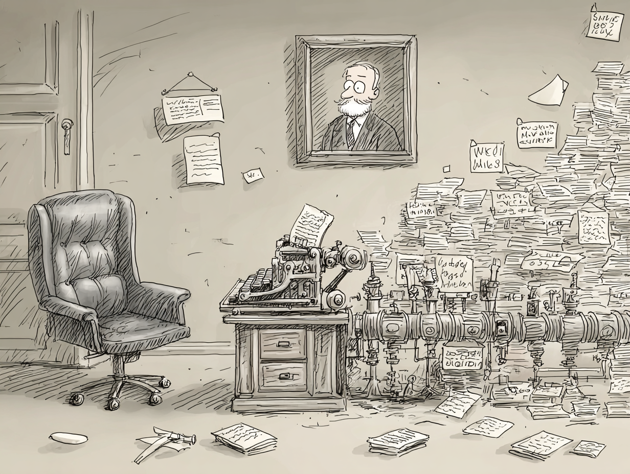 An empty leather office chair in the corner